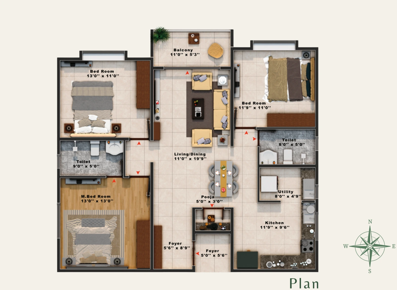 Original Variant 1 floor plan — 3 BHK, 1,541 sq. ft.