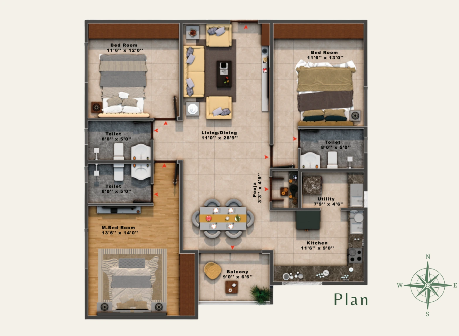 Original Variant 2 floor plan — 3 BHK, 1,641 sq. ft.