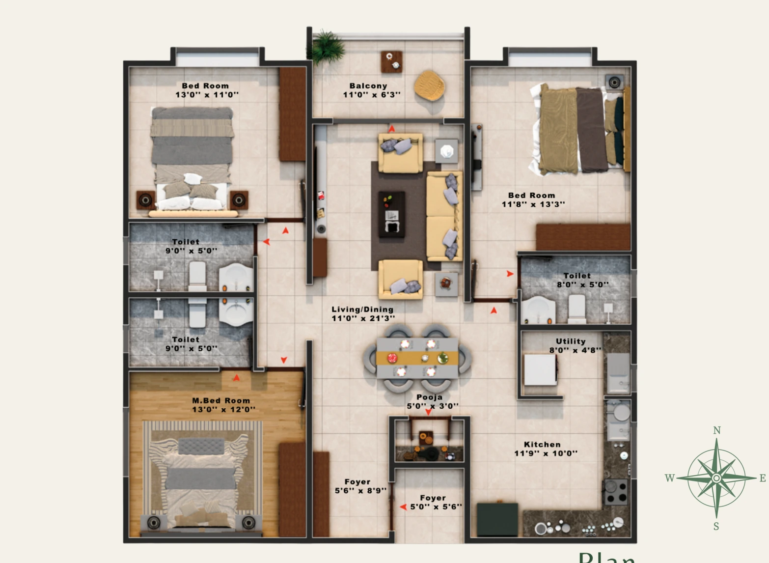 Original Variant 3 floor plan — 3 BHK, 1,693 sq. ft.