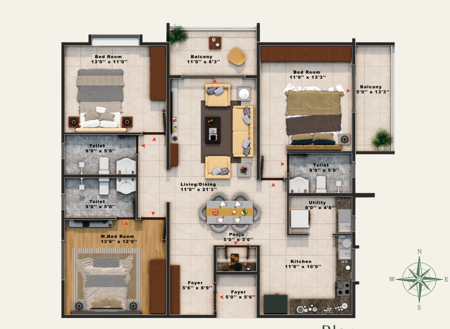 Original Variant 5 floor plan — 3 BHK, 1,765 sq. ft.