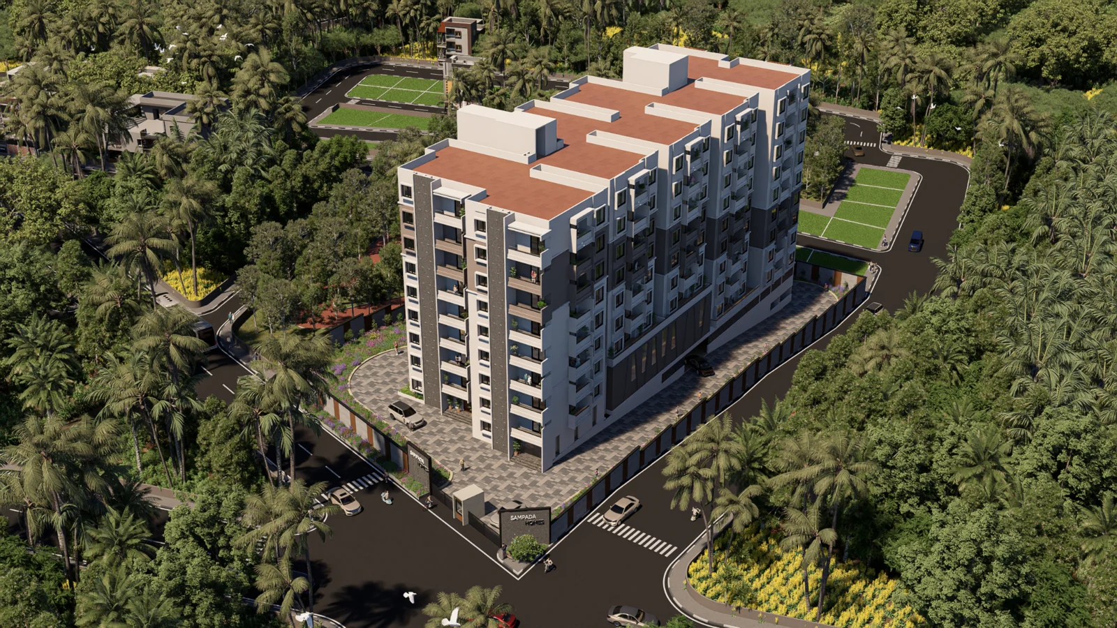 Gardens of Brindavanam aerial architectural impression