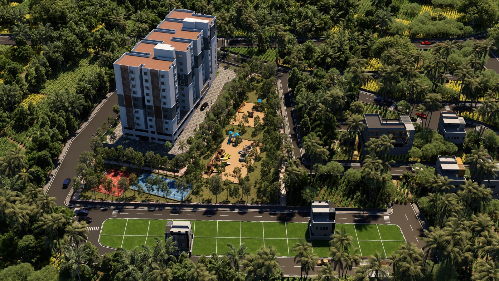 Gardens of Brindavanam approach perspective